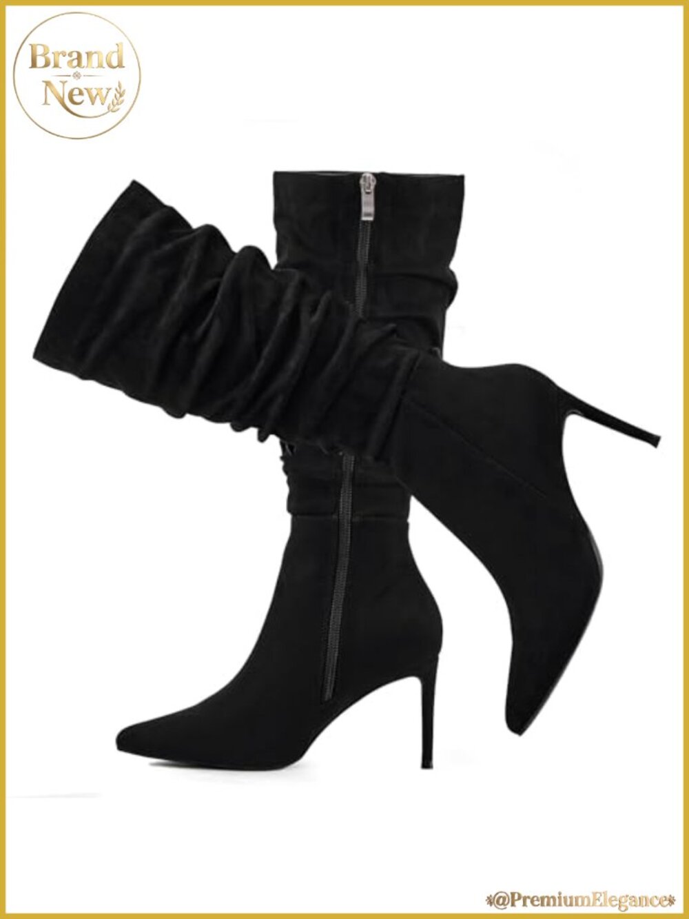 Women's Mid Calf Boots Pointed Toe 3" Stiletto Heel Faux Leather Side Zipper
